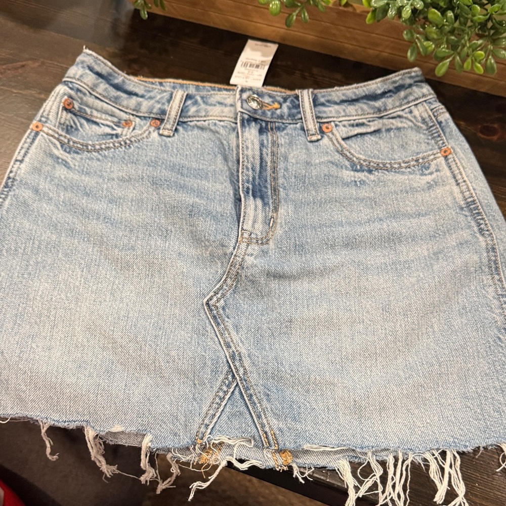 American Eagle Outfitters Light Blue Frayed Mini Skirt